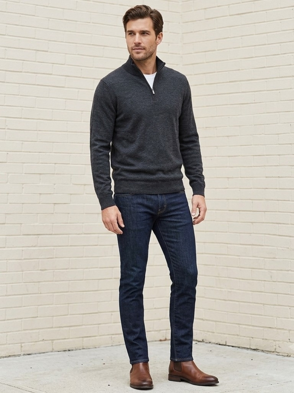 Goodthreads Charcoal Zip-Neck Sweater 100% Merino Wool Lg Quarter Zip